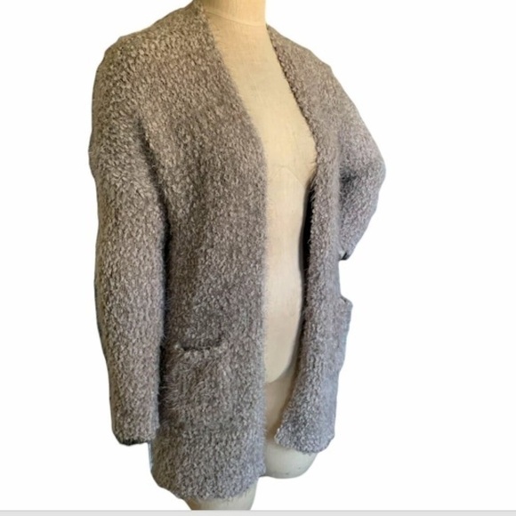 Debut Womens Open Fuzzy Eyelash Stretch Cardigan Sweater Sz L Pockets #231F - Picture 2 of 6